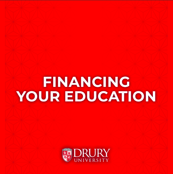 Cover of a Financial Aid booklet at Drury University. Red background with white text.